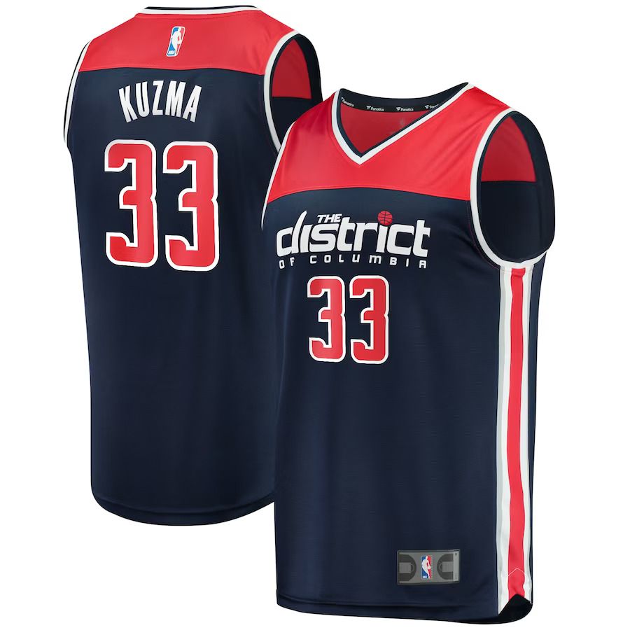 Men Washington Wizards 33 Kyle Kuzma Fanatics Branded Navy 2022-23 Fast Break Replica NBA Jersey